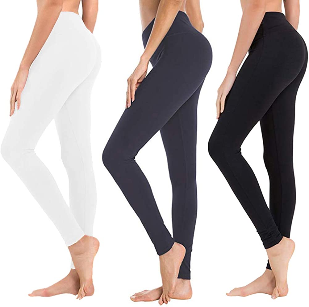 SYRINX 3 Packs Leggings with Pockets for Women, Soft High Waisted