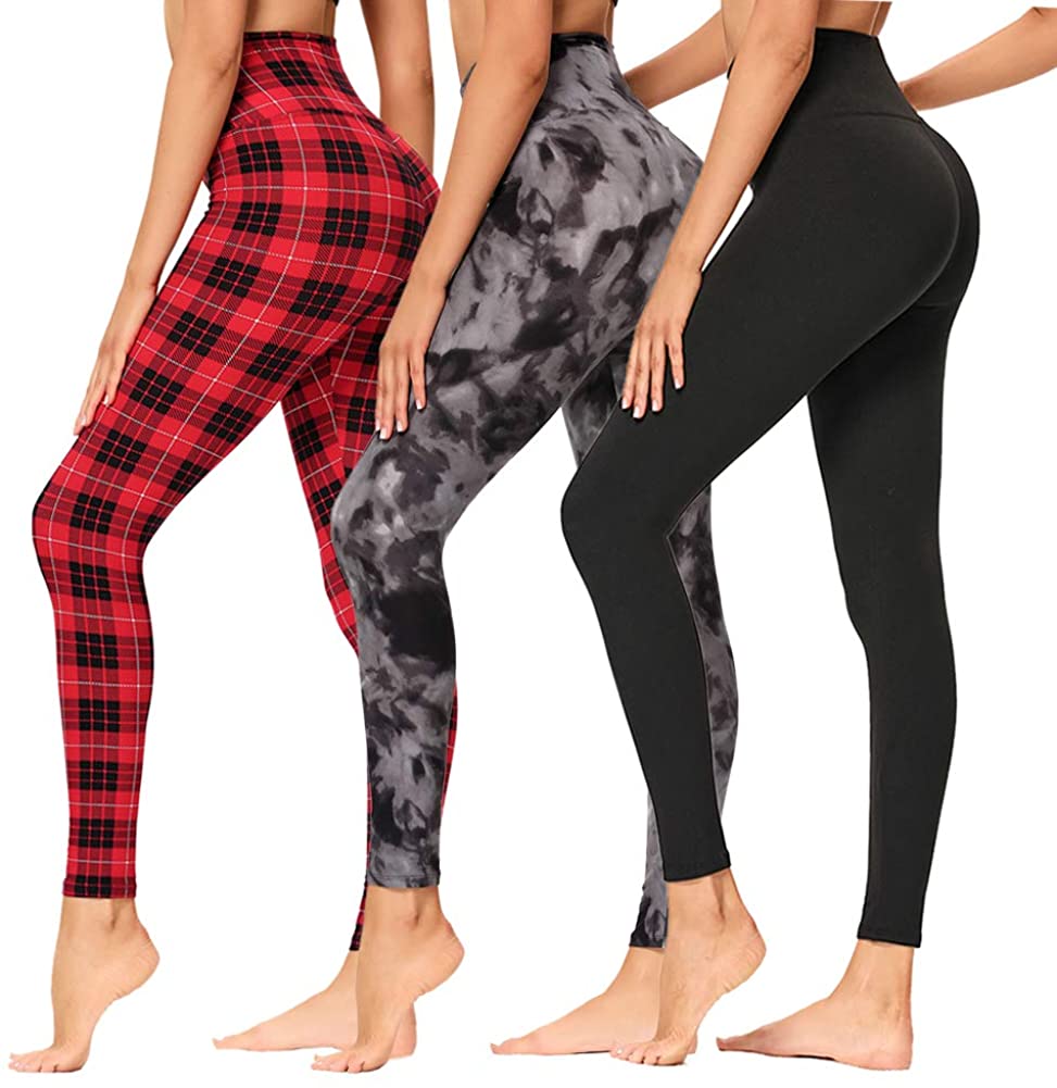 Syrinx 3 Pack Women's Printed Leggings - High Waisted Soft Slim Tummy –